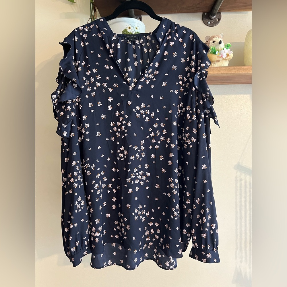 Ann Taylor XL Cold Shoulder Ruffle Blouse